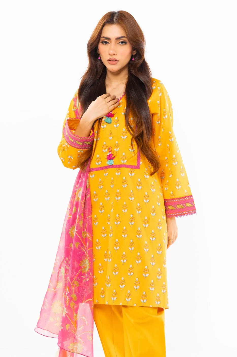 3 Pc Printed Lawn Suit With Chiffon Dupatta