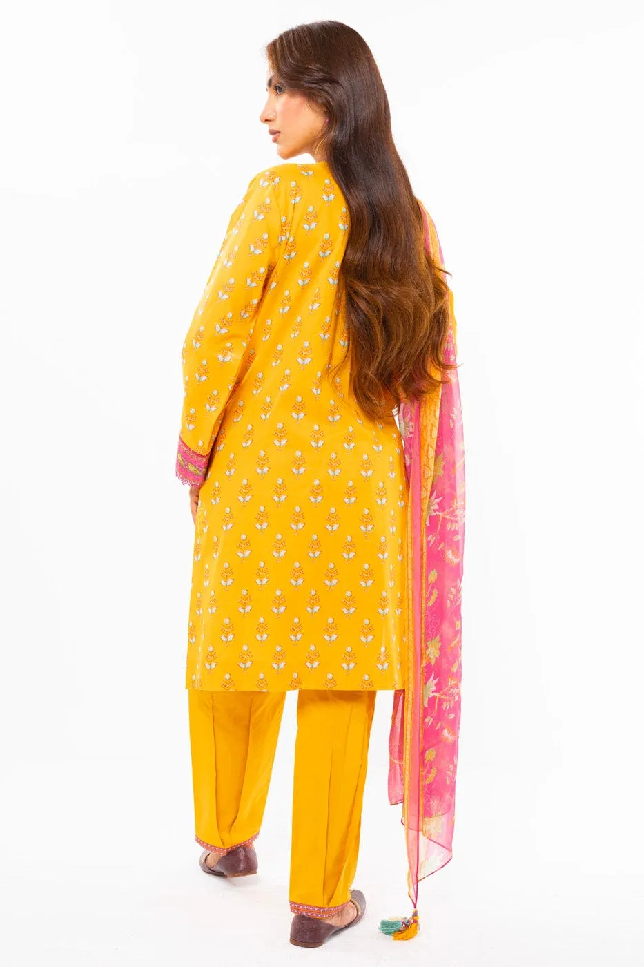 3 Pc Printed Lawn Suit With Chiffon Dupatta