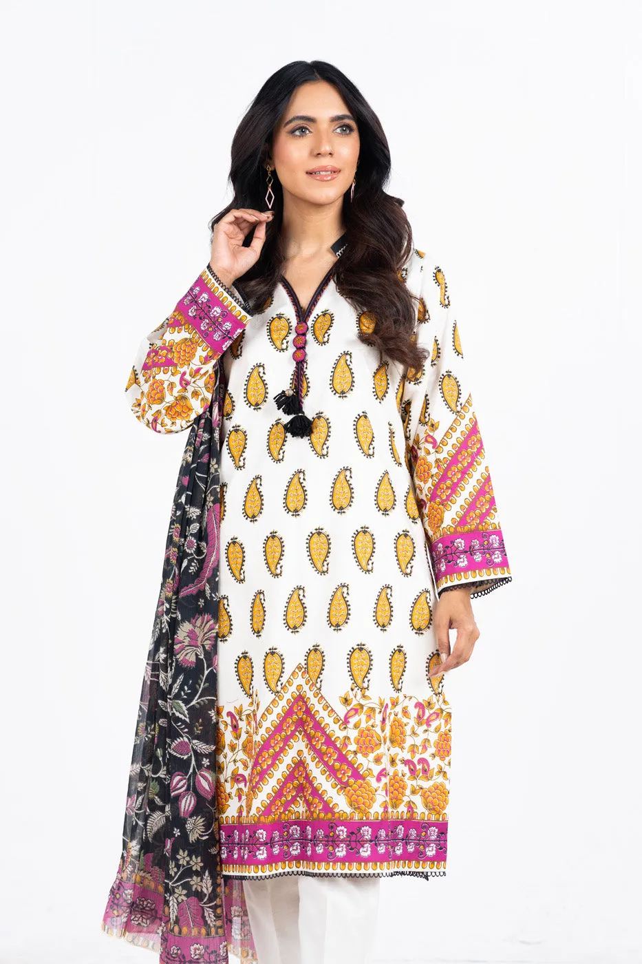 3 Pc Printed Lawn Suit With Poly Chiffon Dupatta