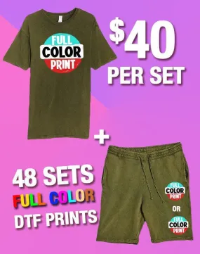 48 Full Color Print Vintage T-Shirt & Short Sets (Unisex)