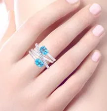 925 Sterling Silver Multi Row Blue Topaz and White Sapphire Twisted Ring