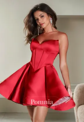 A-Line Strapless V-Neck Empire-Waist Sleeveless Pleated Short Homecoming Dress