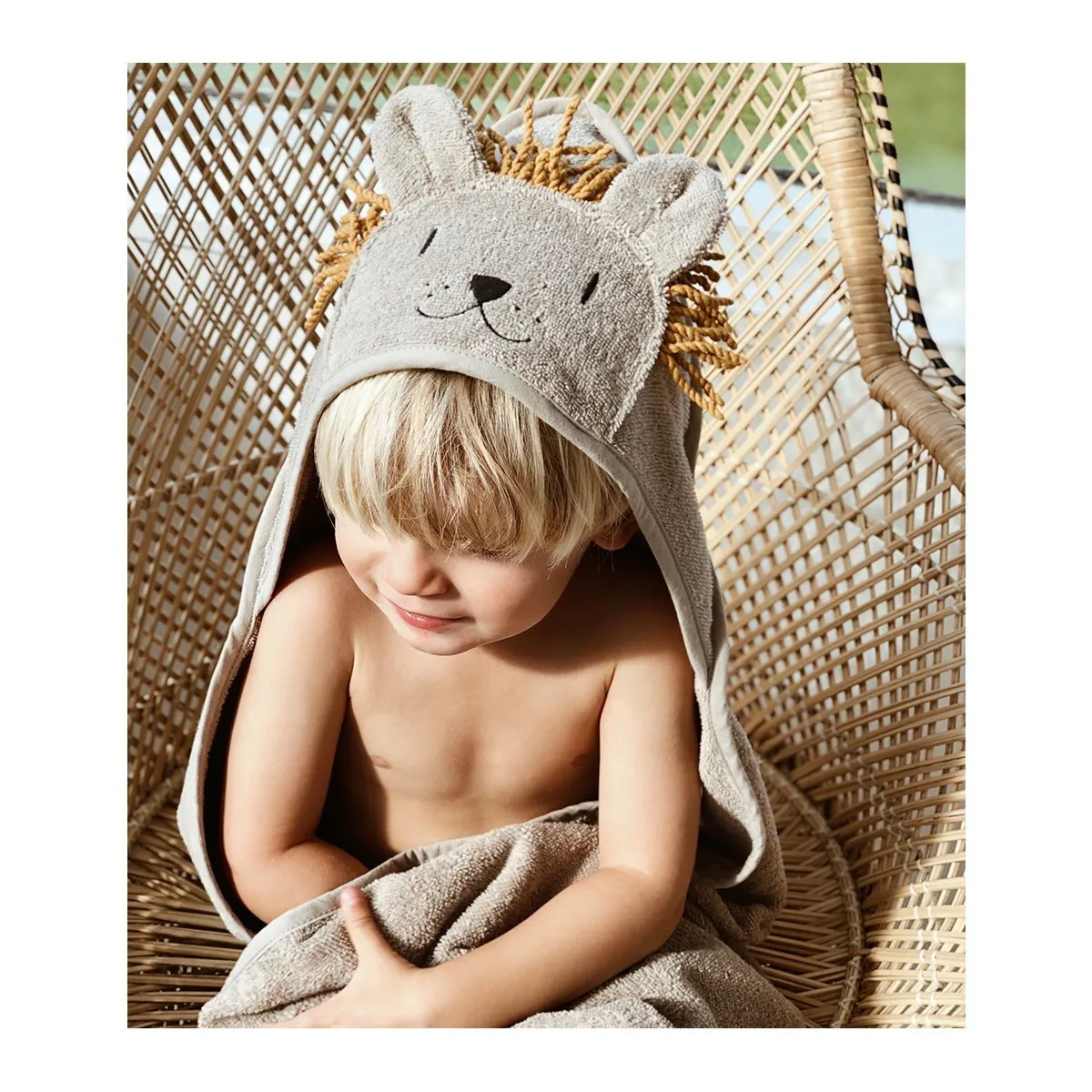 Albert Hooded Baby Towel - Lion stone beige