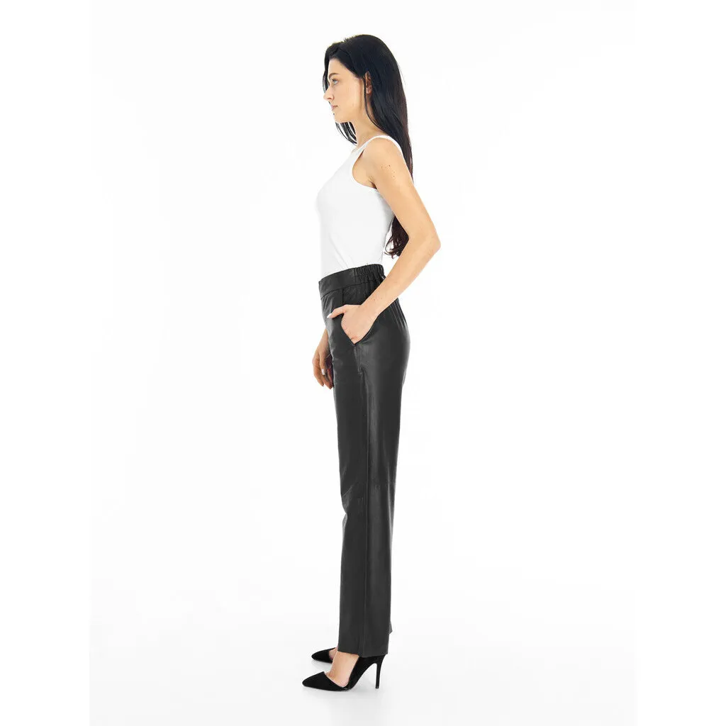 Alicia straight leg pants in leather / 50268 - Black (Nero)