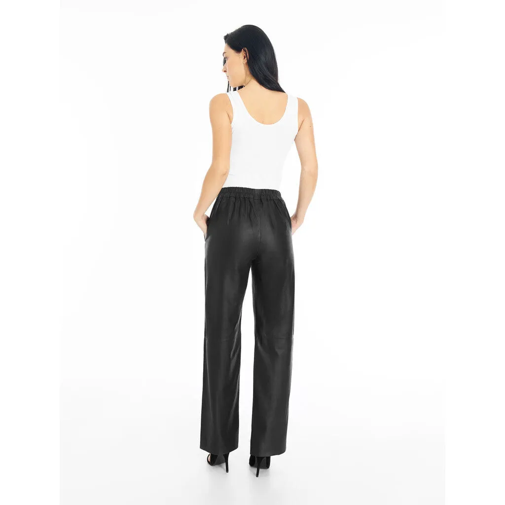 Alicia straight leg pants in leather / 50268 - Black (Nero)