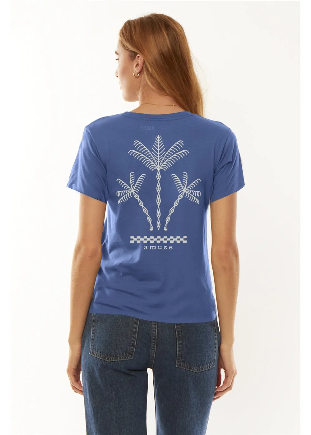 Amuse Checkerboard Boyfriend Tee-Indigo