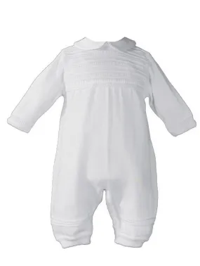 Baby Boys White Cotton Knit Long Sleeve Rib Pattern Christening Coverall NB-24M