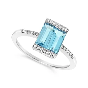 Baguette Blue Topaz and Diamond Ring