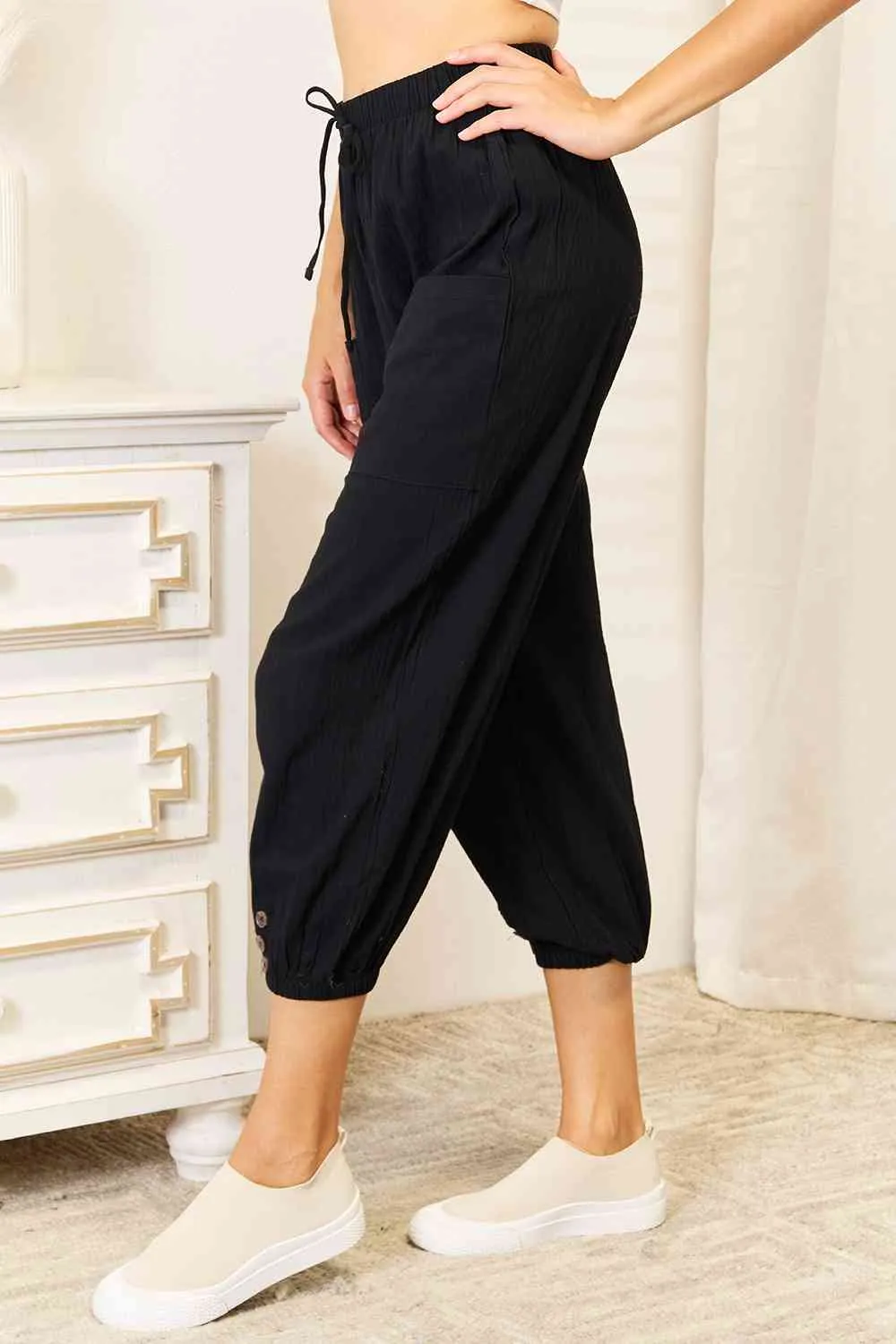 Be You Decorative Button Cropped Pants
