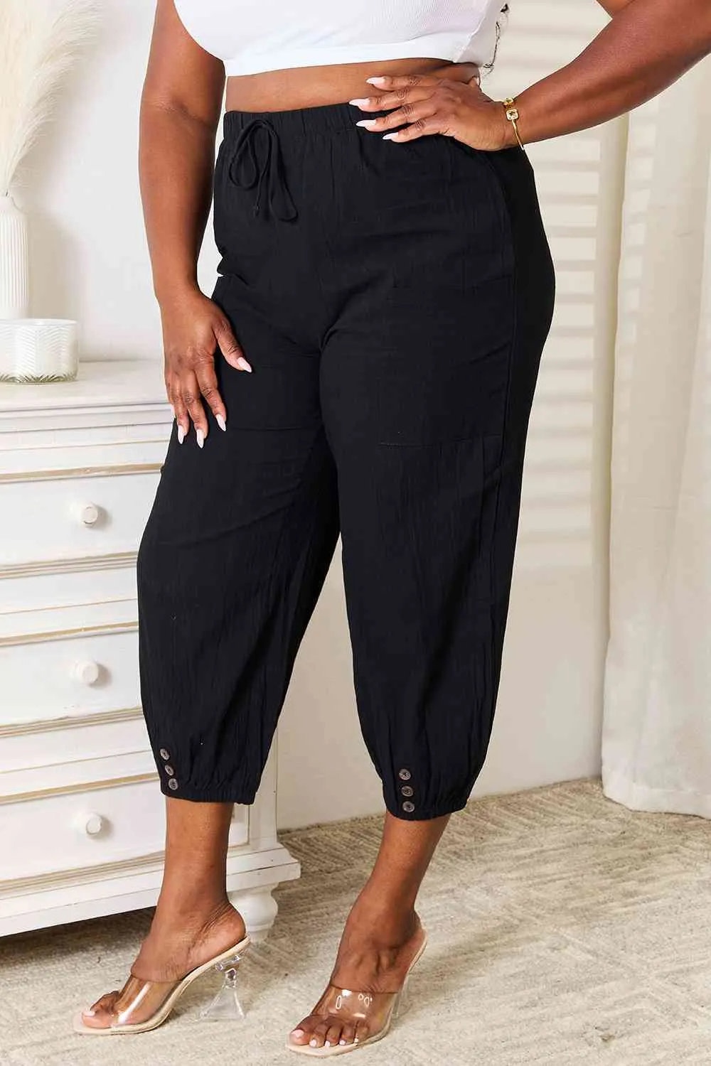 Be You Decorative Button Cropped Pants