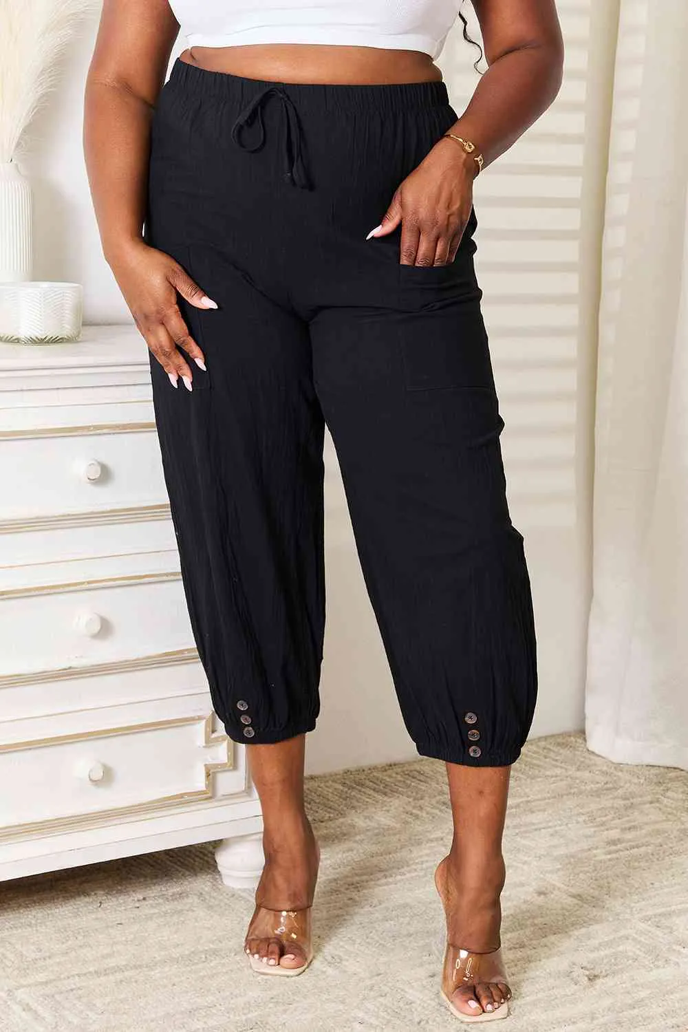 Be You Decorative Button Cropped Pants