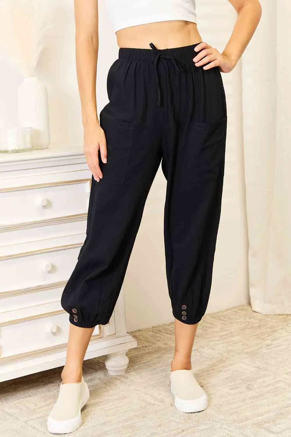 Be You Decorative Button Cropped Pants