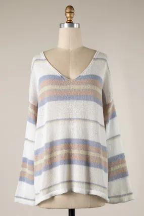 BELL SLEEVE STRIPED PRINT LIGHTWEIGHT KNIT SWEATER 1 PACK