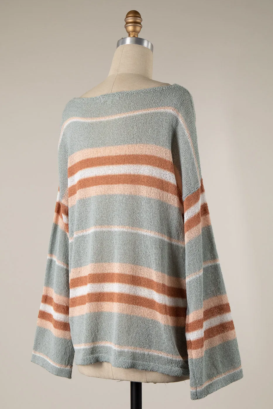 BELL SLEEVE STRIPED PRINT LIGHTWEIGHT KNIT SWEATER 1 PACK