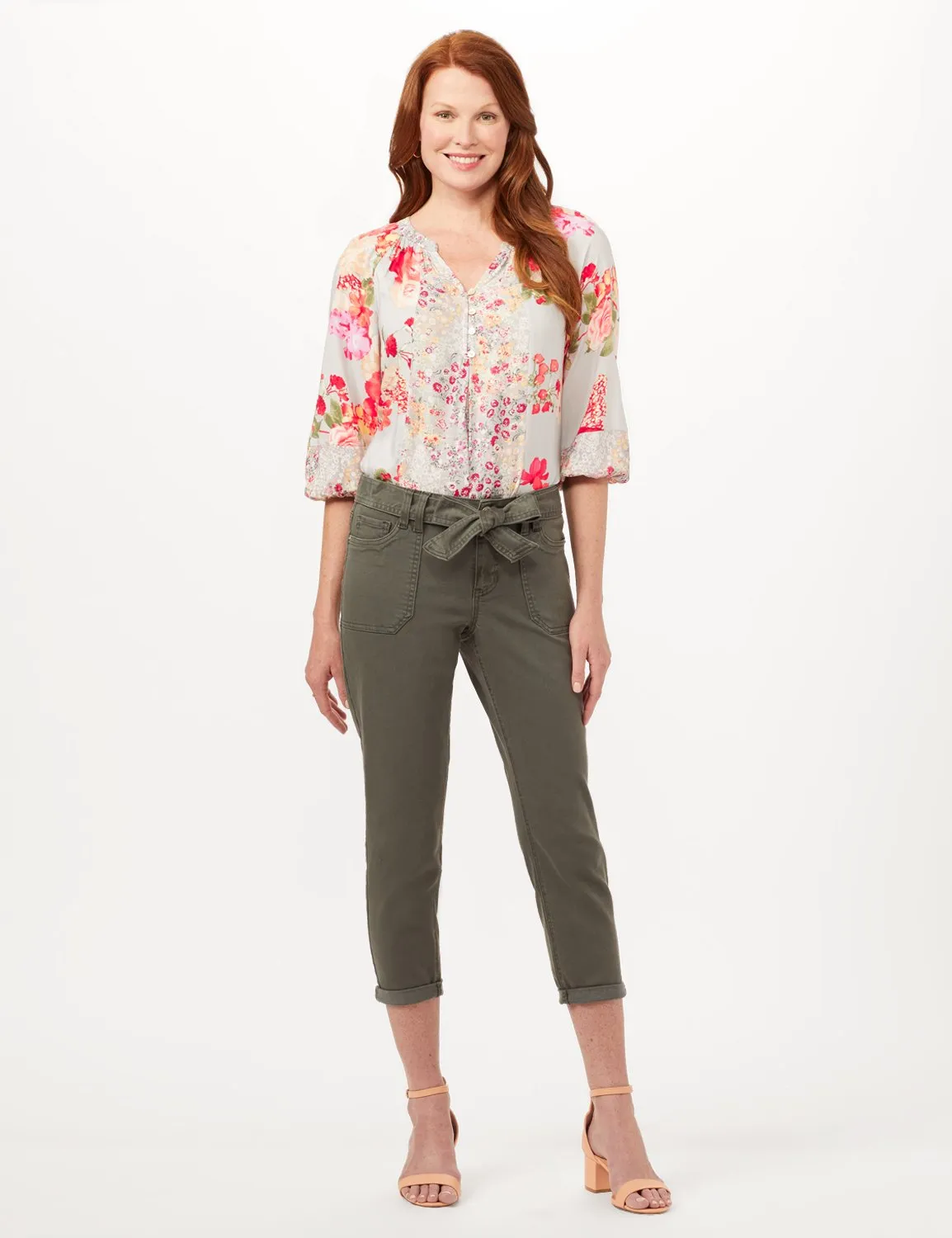 Belted Cargo Pants with Roll Cuff Bottom