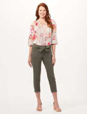 Belted Cargo Pants with Roll Cuff Bottom