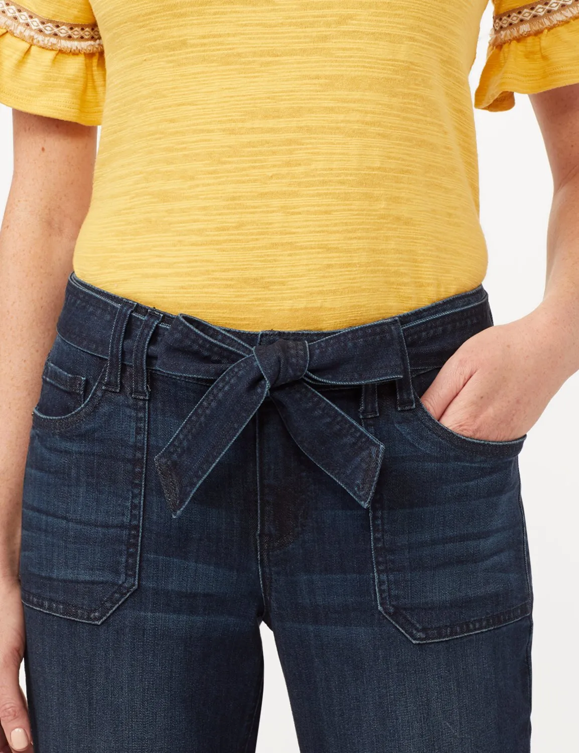 Belted Cargo Pants with Roll Cuff Bottom