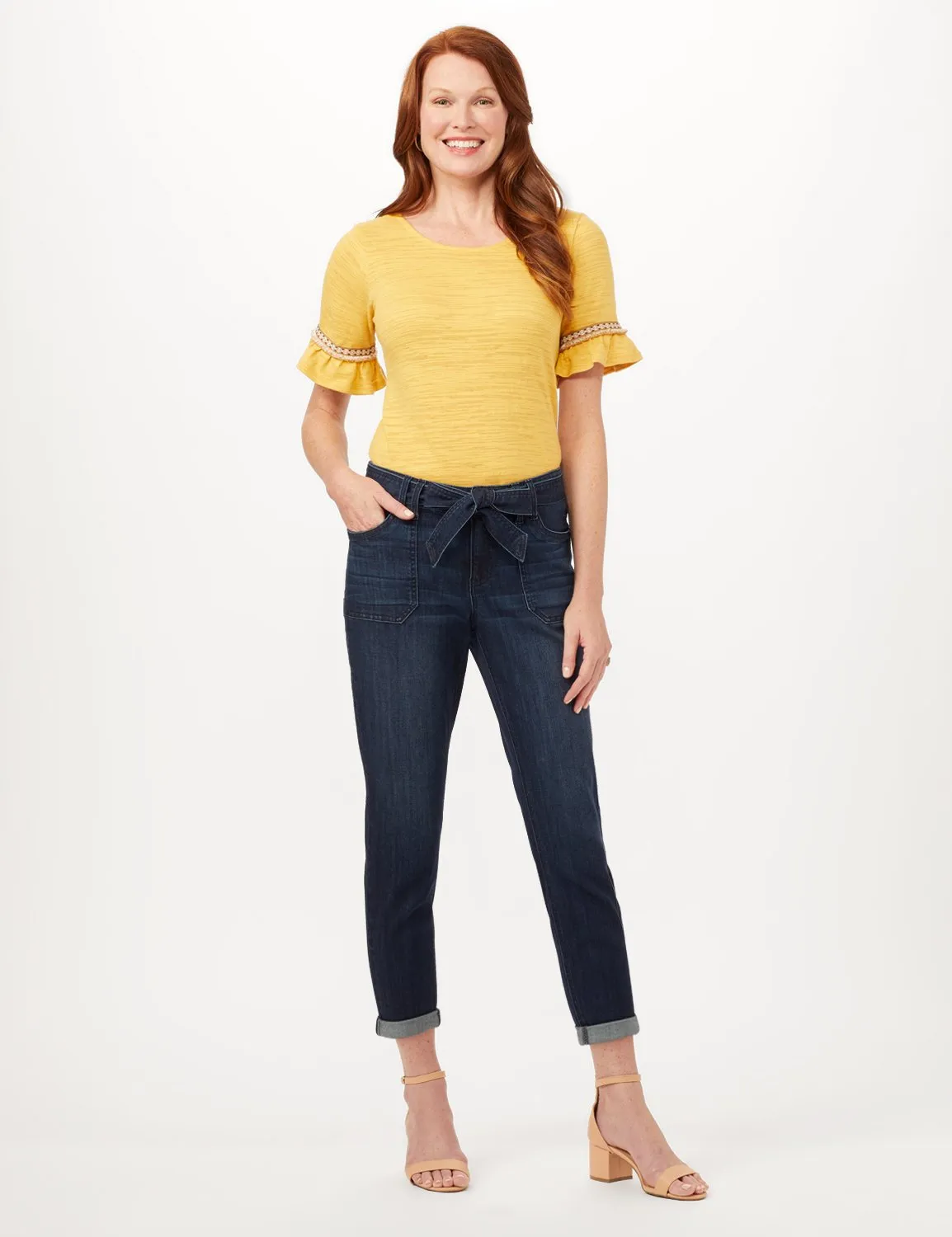 Belted Cargo Pants with Roll Cuff Bottom