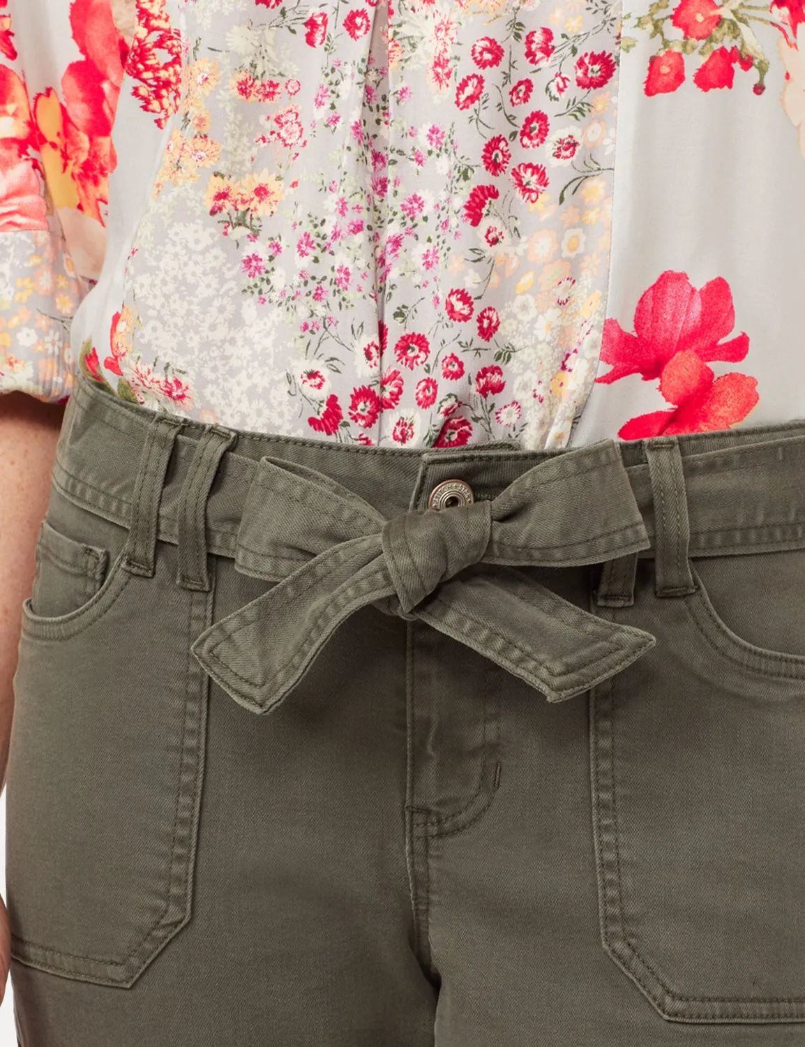 Belted Cargo Pants with Roll Cuff Bottom