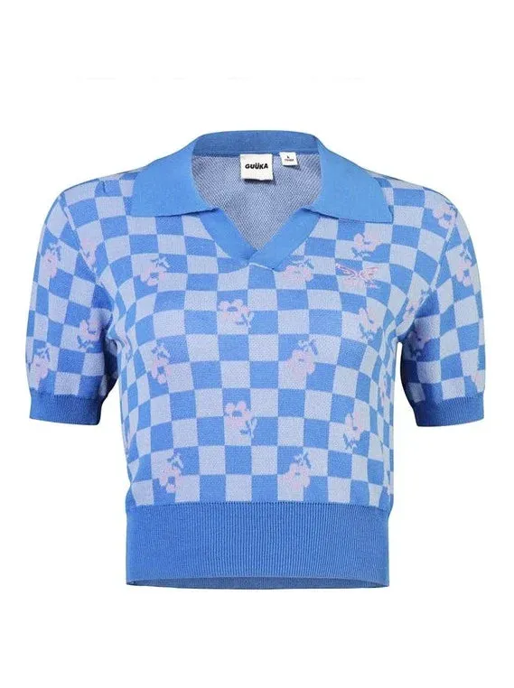 Black Blue Check Short Top Polo