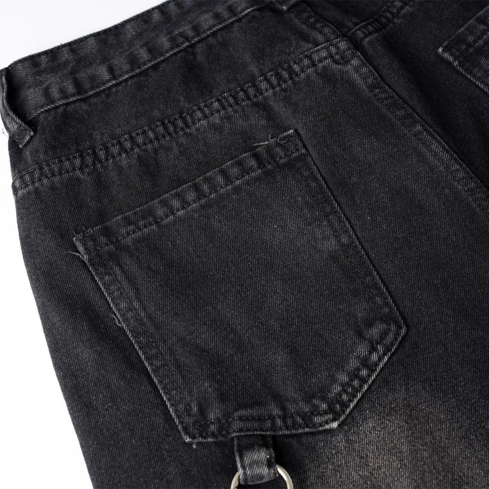 Black Side Strap Flare Denim