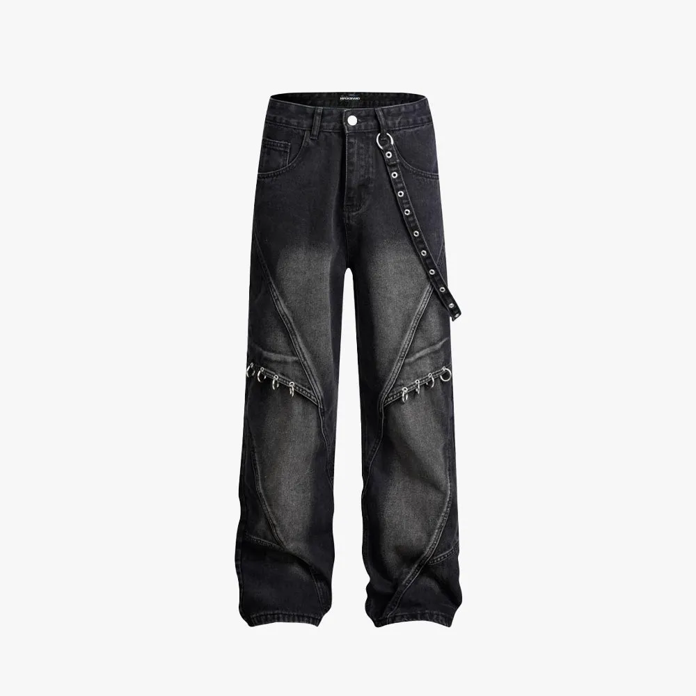 Black Side Strap Flare Denim