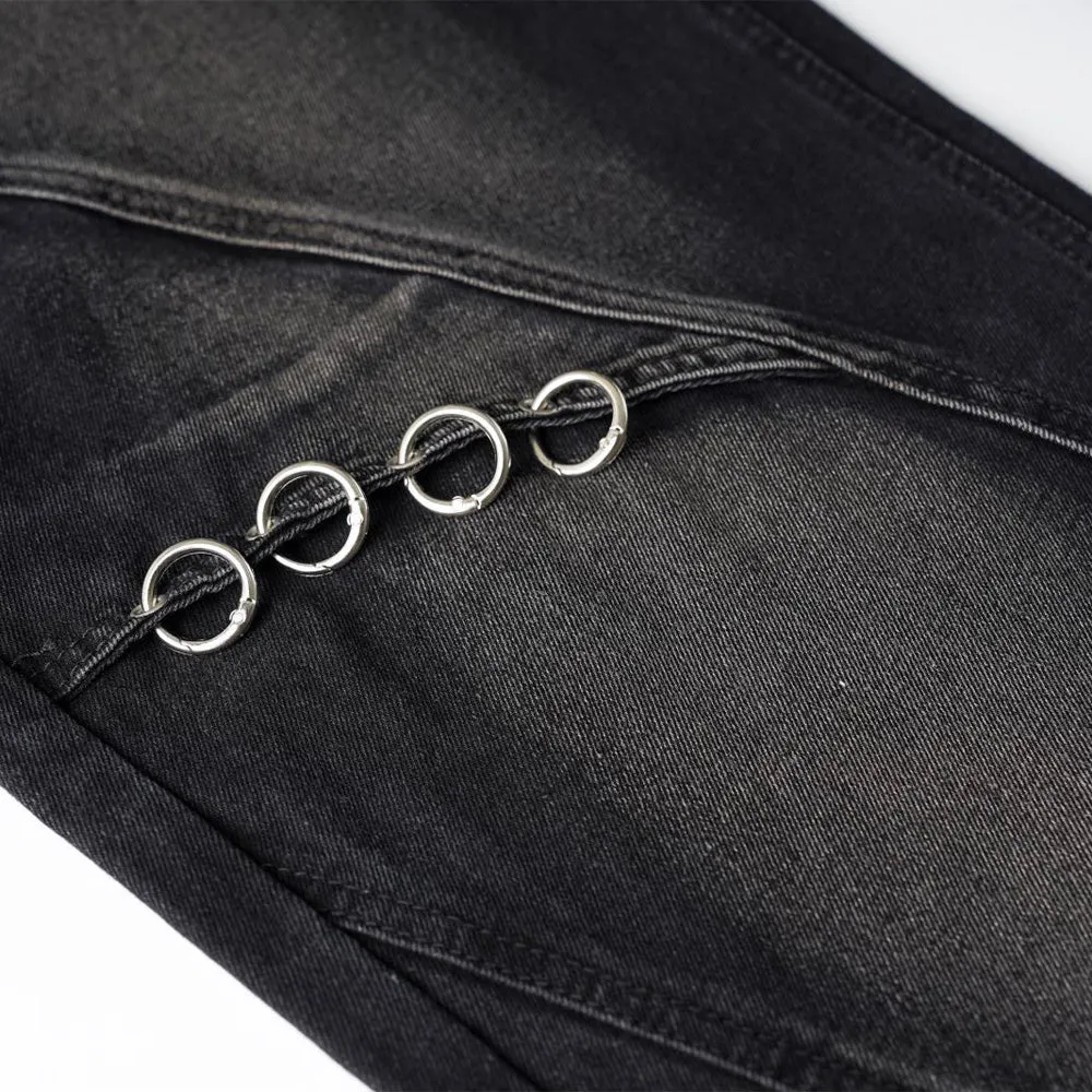 Black Side Strap Flare Denim
