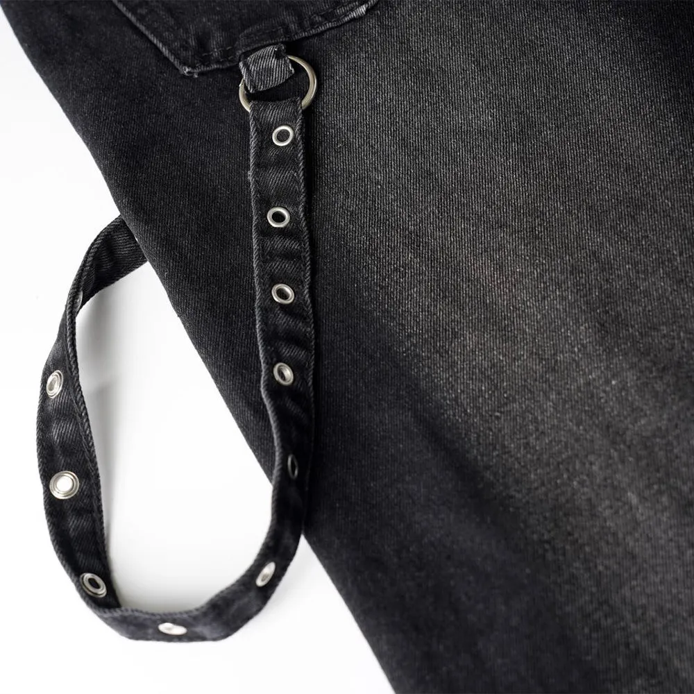 Black Side Strap Flare Denim