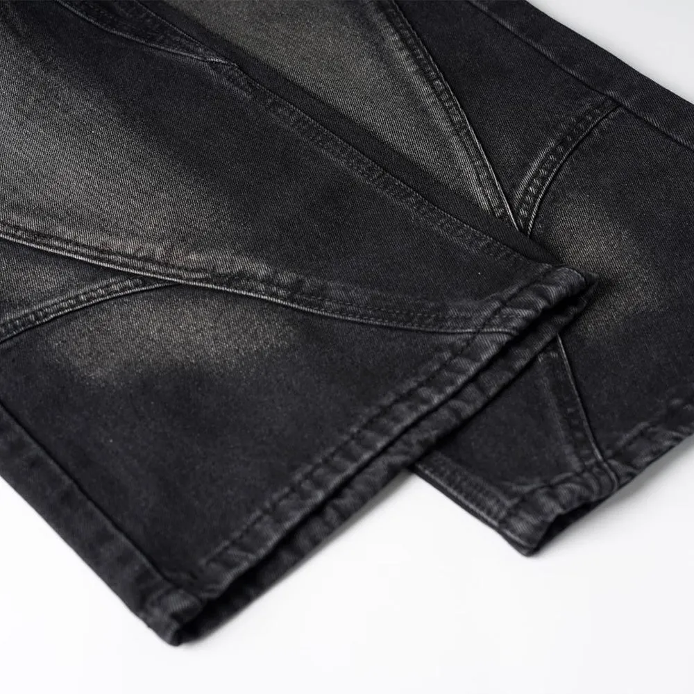 Black Side Strap Flare Denim