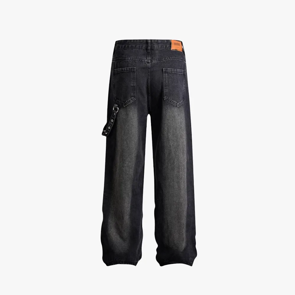 Black Side Strap Flare Denim