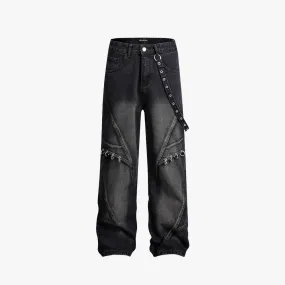 Black Side Strap Flare Denim