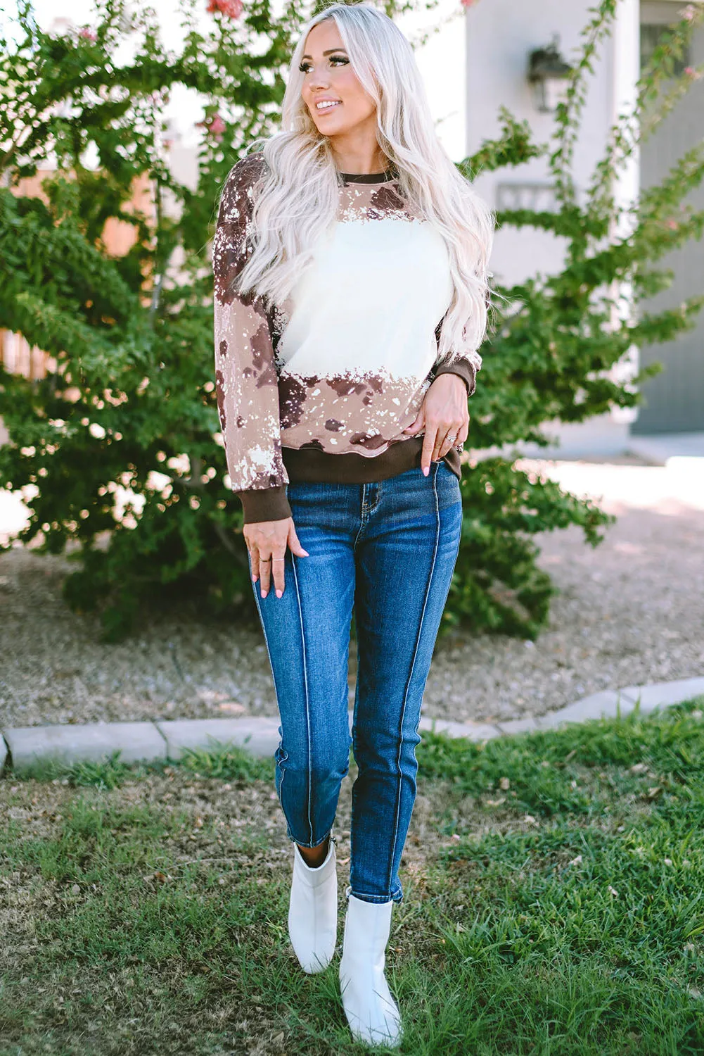 Bleached Tie Dye Long Sleeve Top