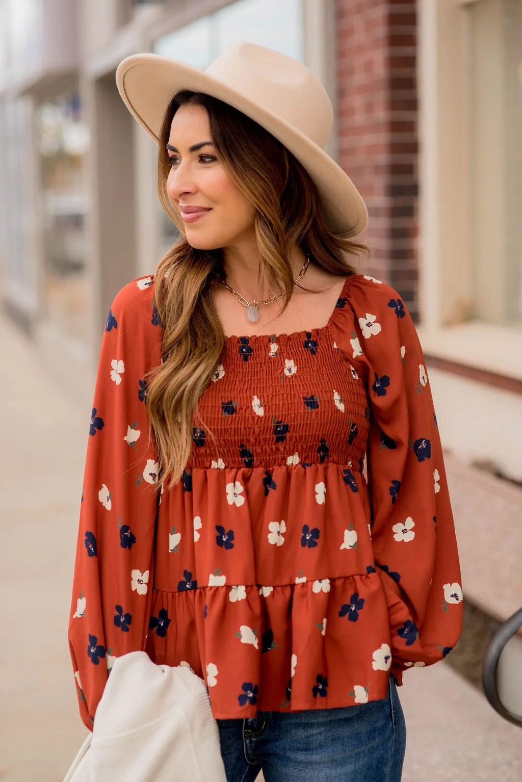 Blossoms Ruched Top Tiered Blouse