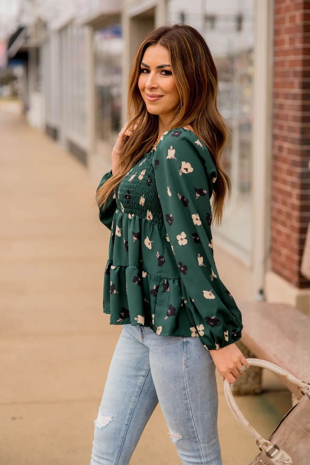 Blossoms Ruched Top Tiered Blouse
