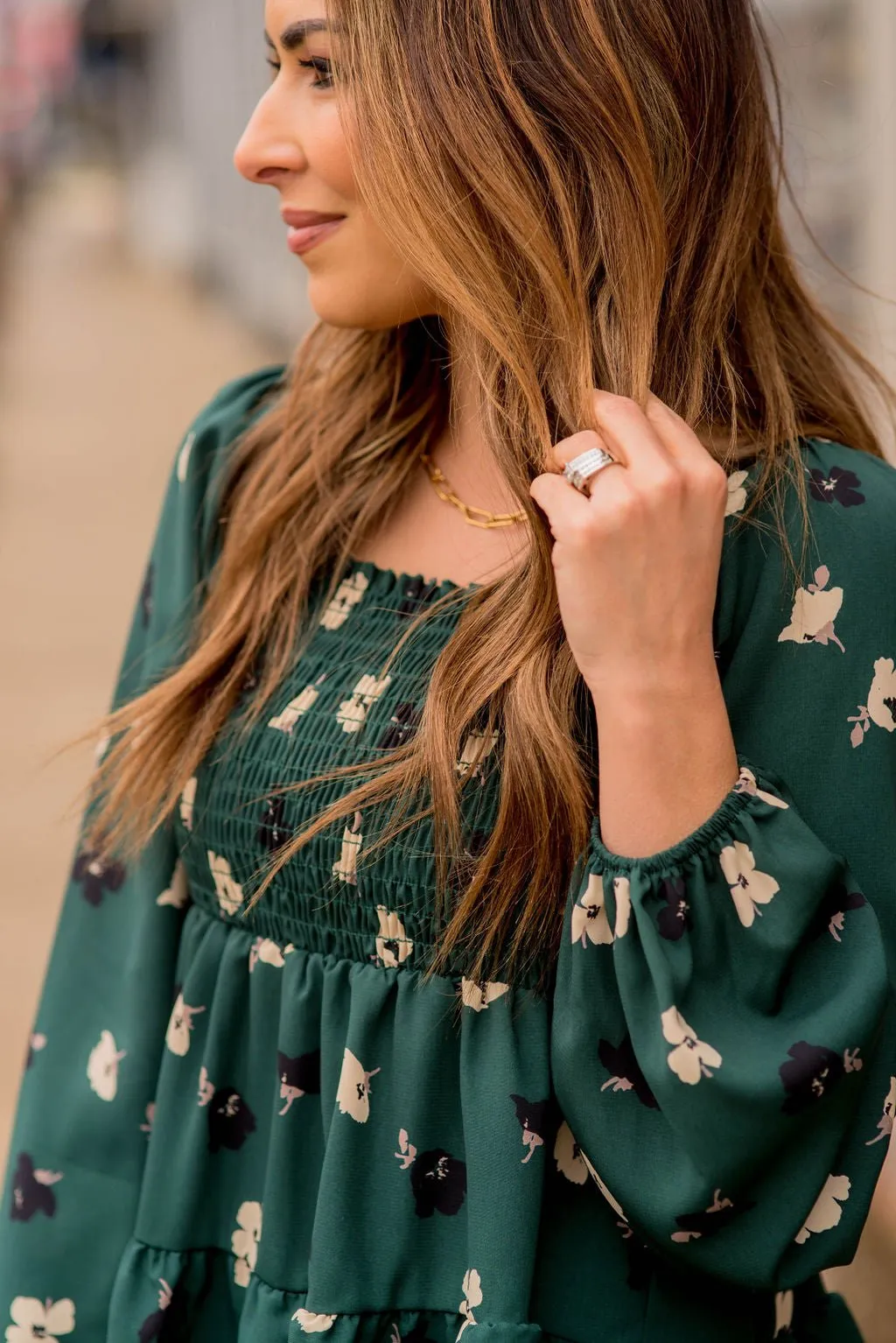 Blossoms Ruched Top Tiered Blouse