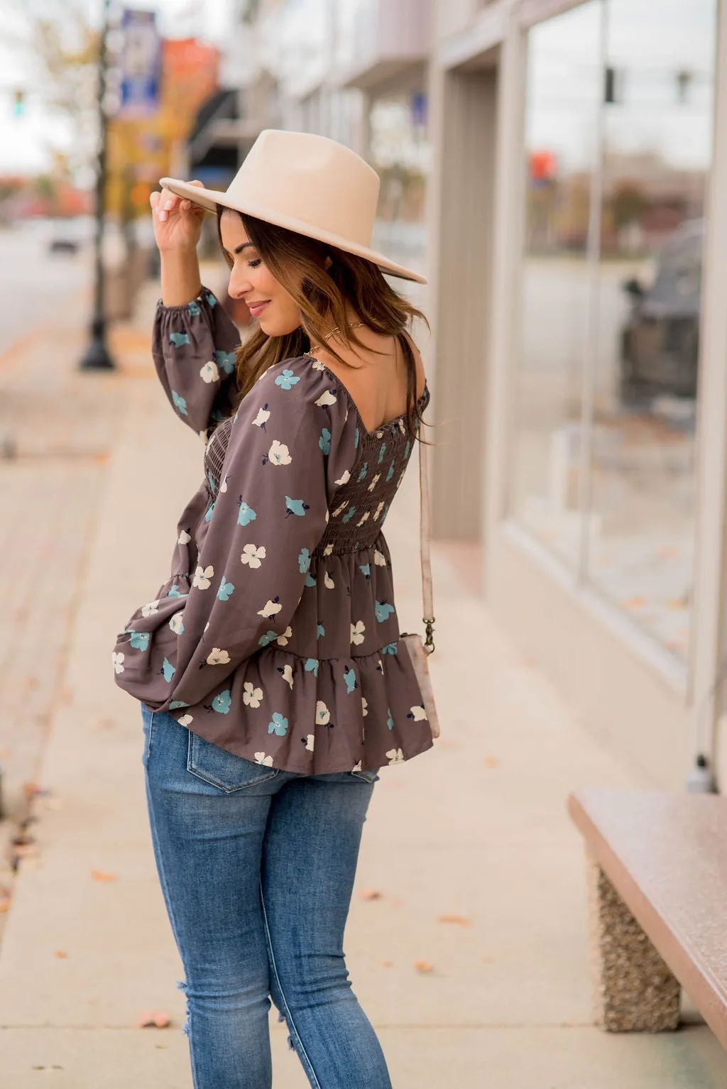 Blossoms Ruched Top Tiered Blouse