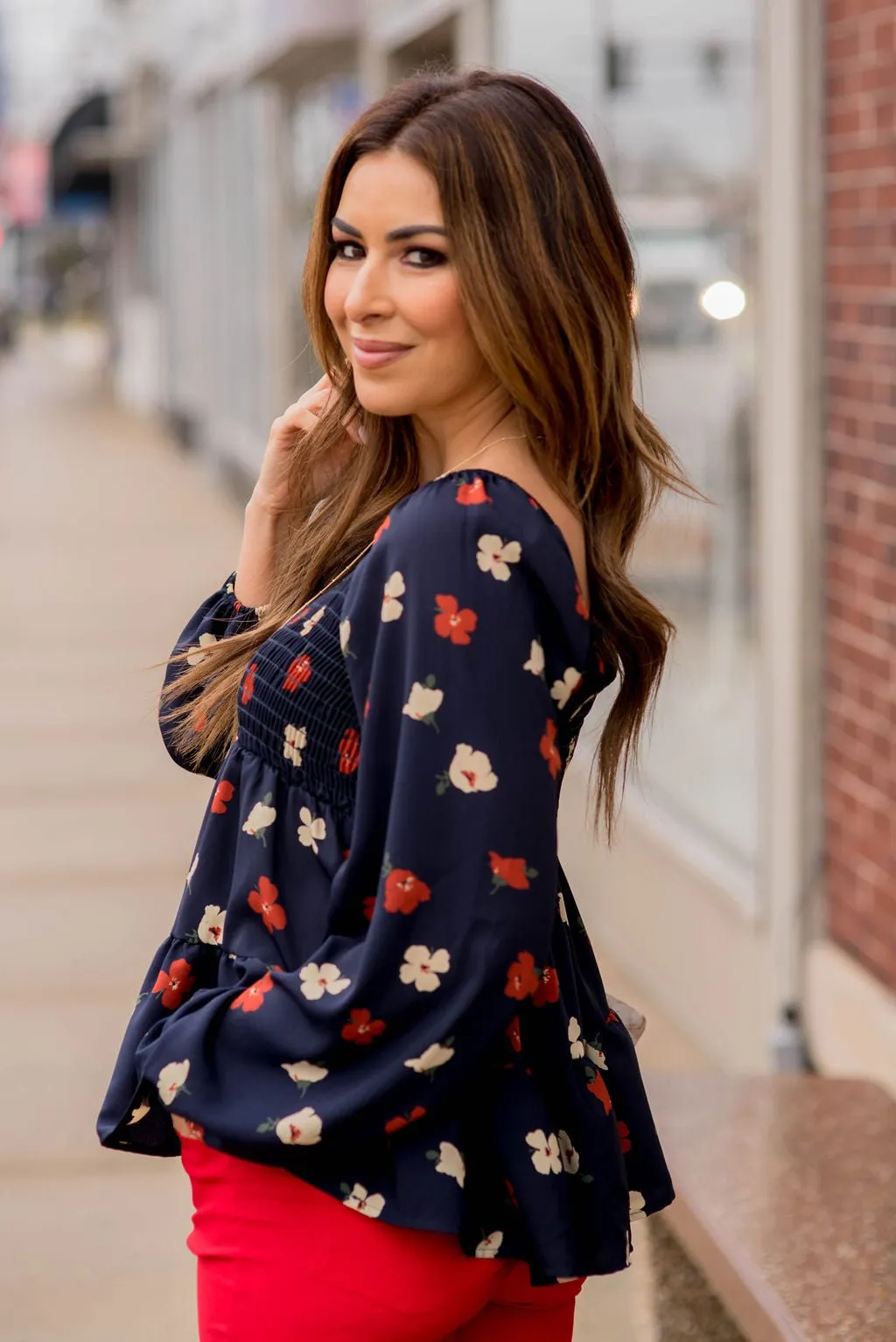 Blossoms Ruched Top Tiered Blouse