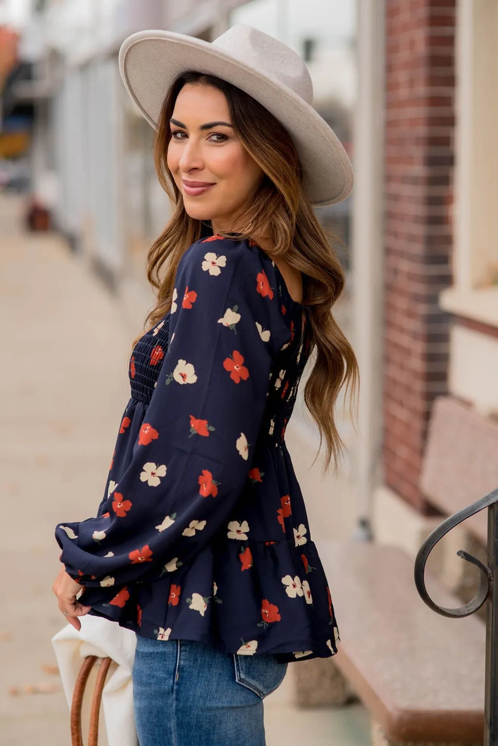 Blossoms Ruched Top Tiered Blouse