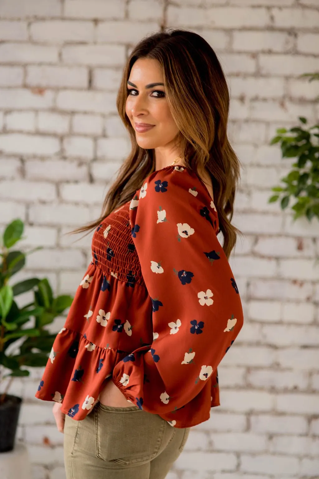 Blossoms Ruched Top Tiered Blouse