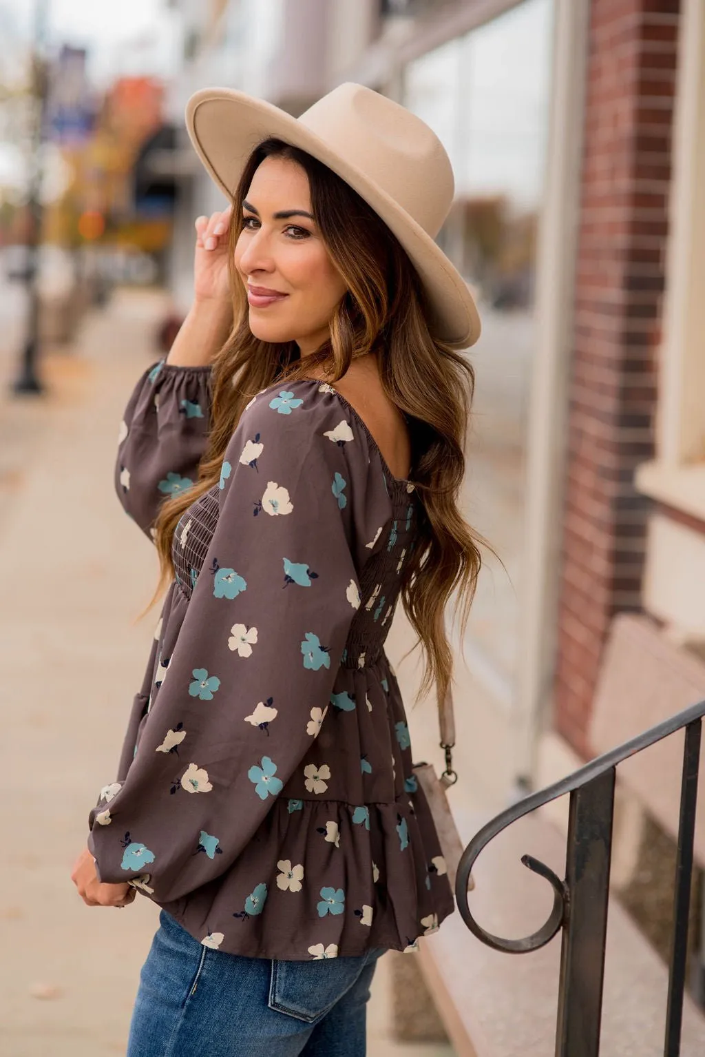Blossoms Ruched Top Tiered Blouse