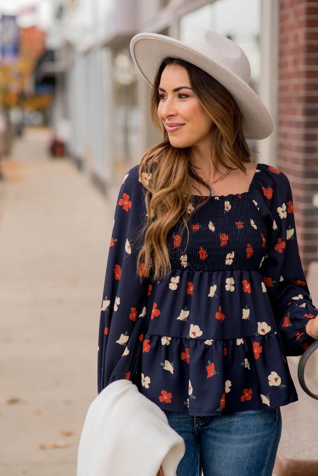 Blossoms Ruched Top Tiered Blouse