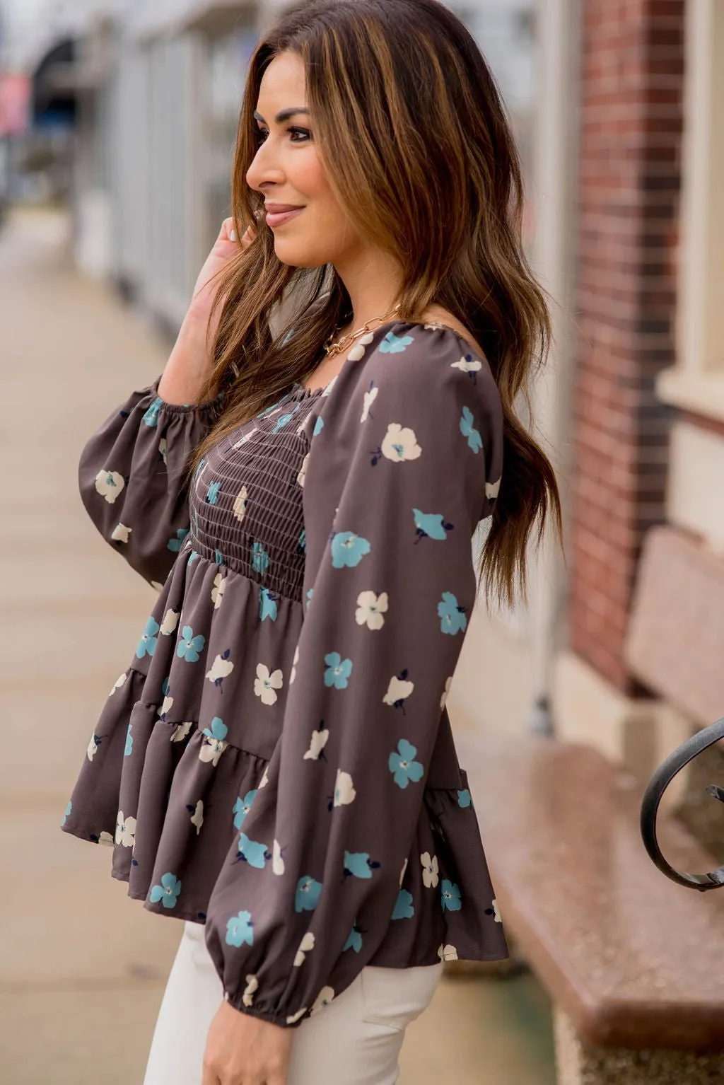 Blossoms Ruched Top Tiered Blouse