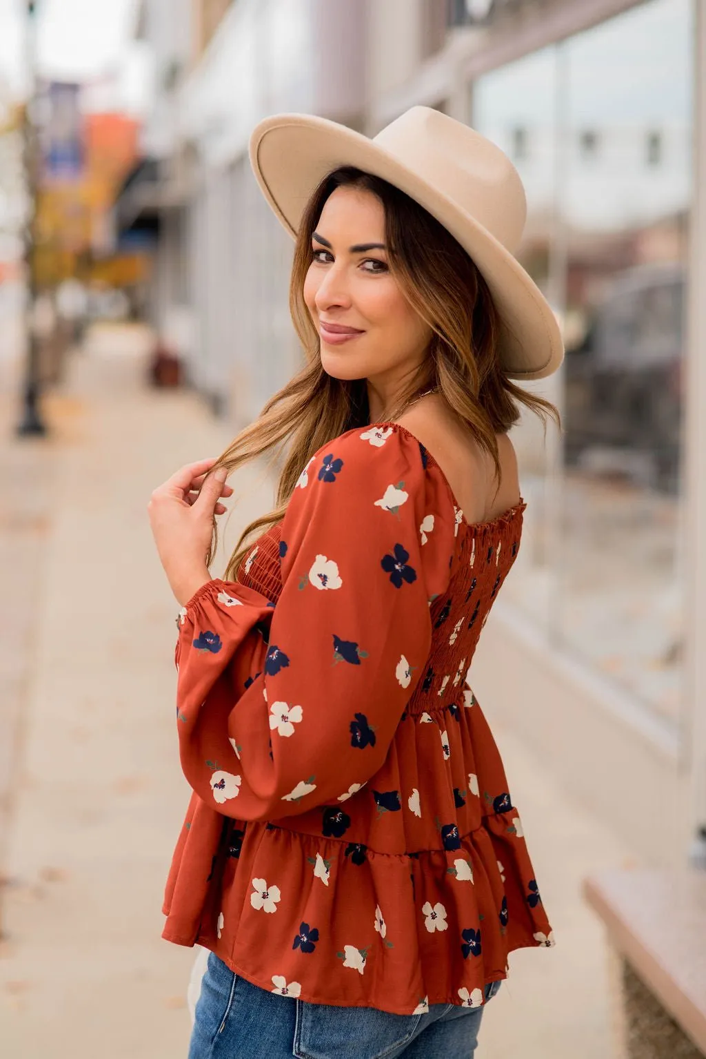 Blossoms Ruched Top Tiered Blouse