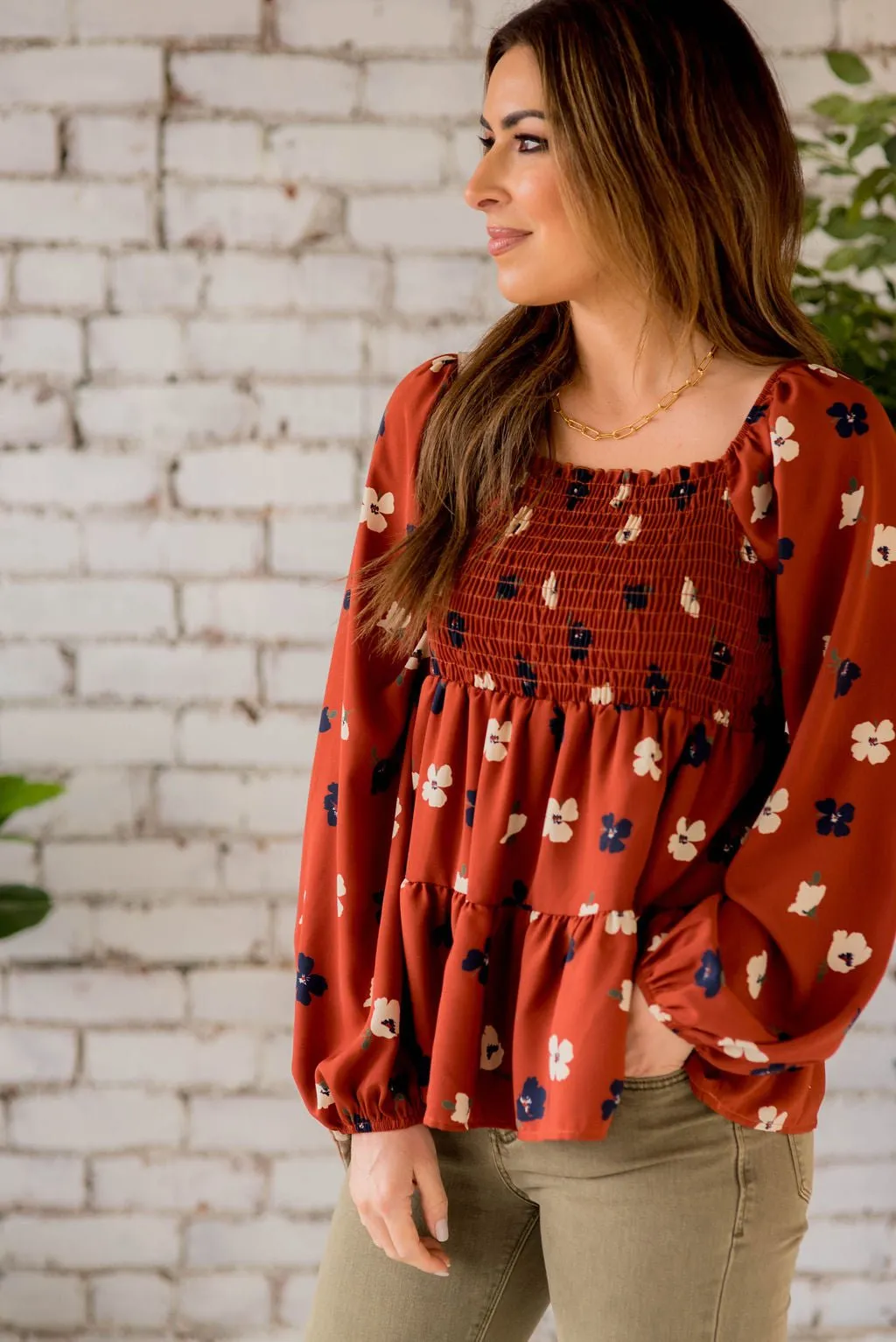Blossoms Ruched Top Tiered Blouse