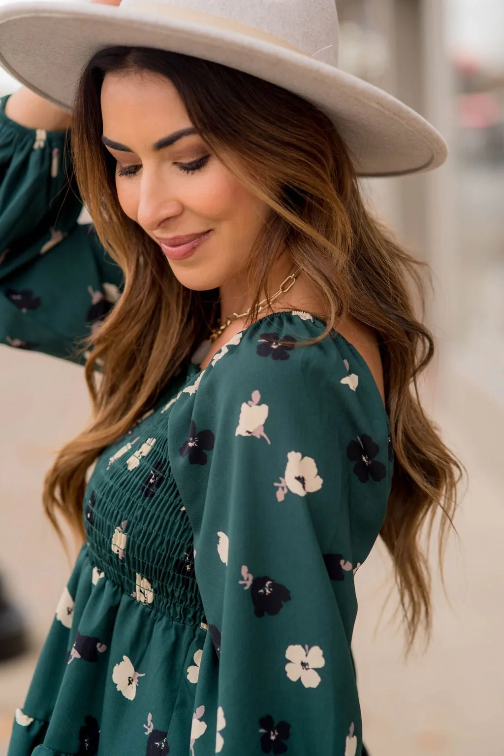 Blossoms Ruched Top Tiered Blouse