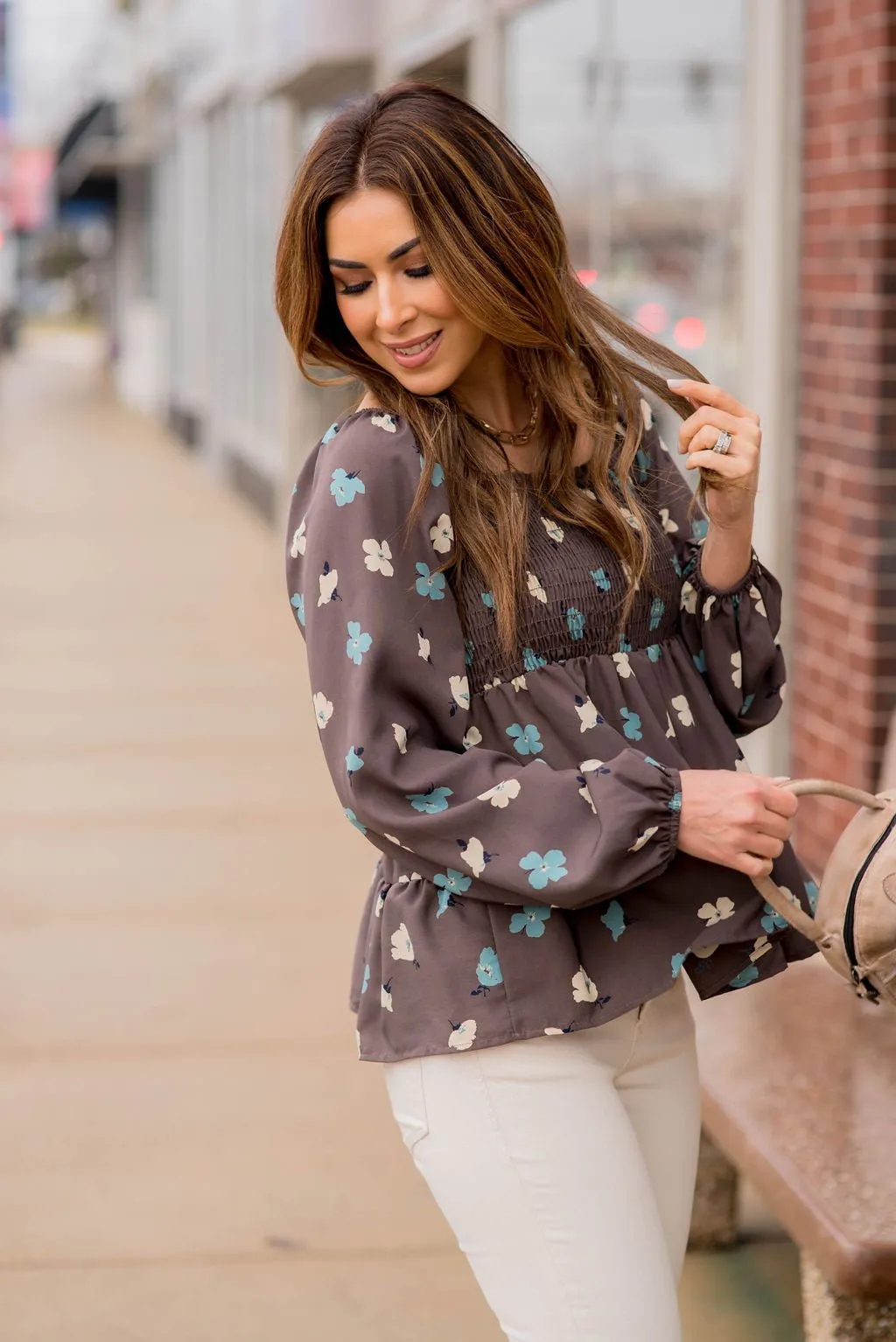 Blossoms Ruched Top Tiered Blouse