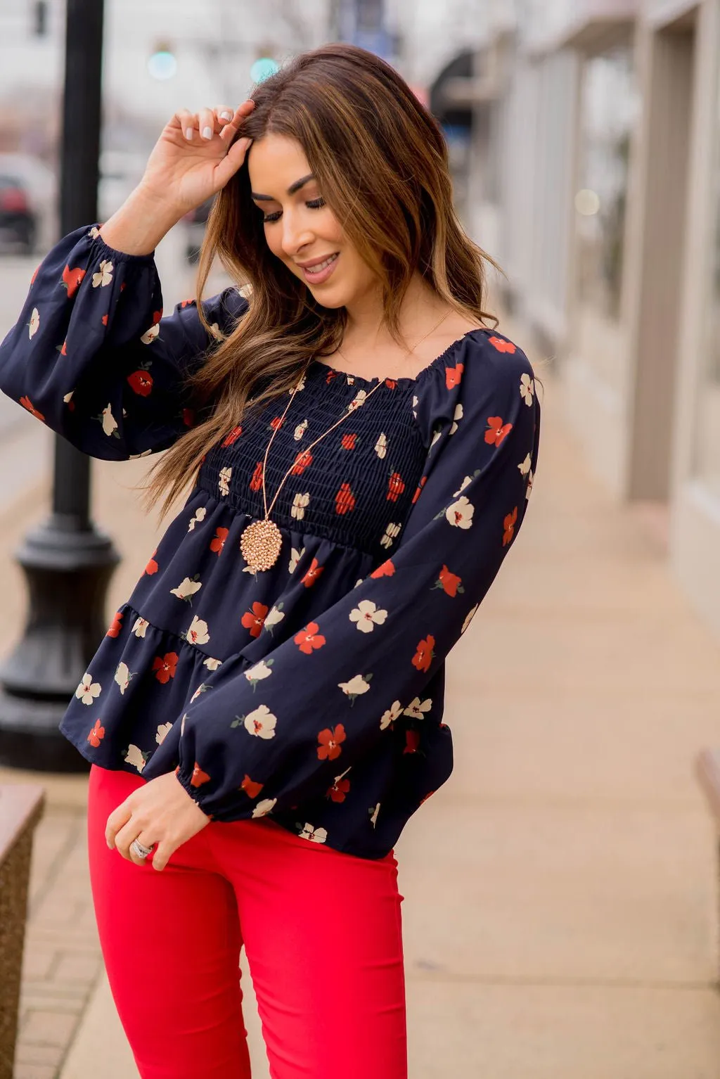 Blossoms Ruched Top Tiered Blouse