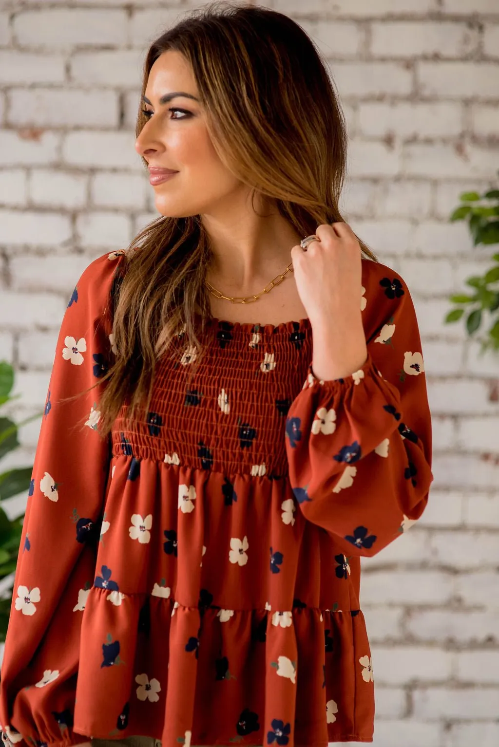 Blossoms Ruched Top Tiered Blouse