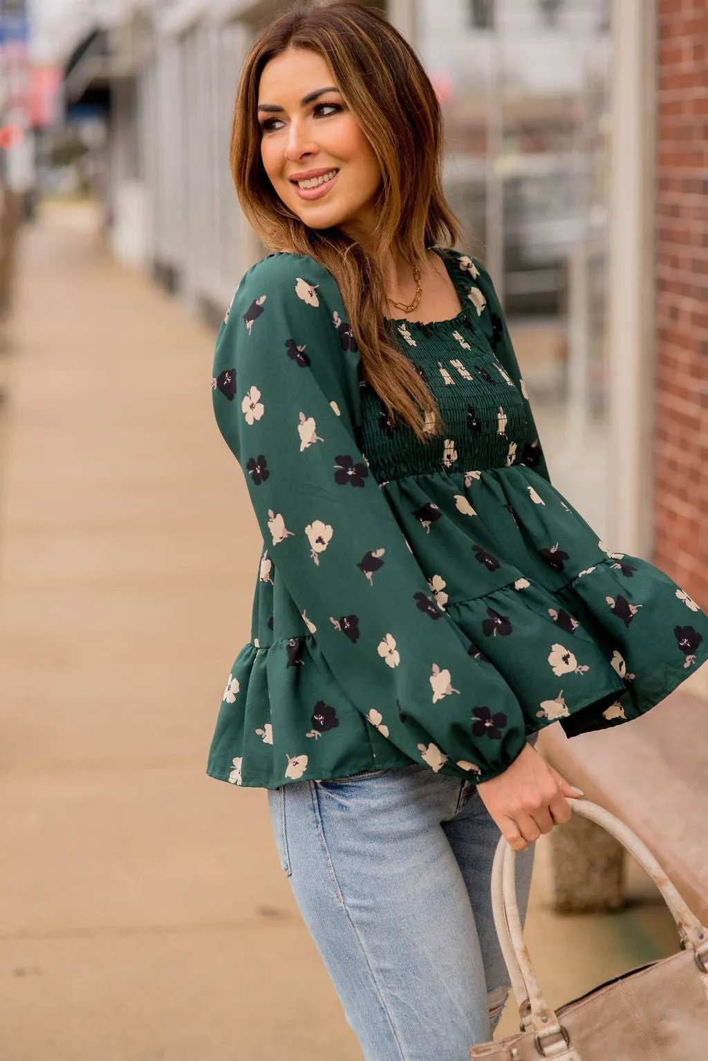 Blossoms Ruched Top Tiered Blouse