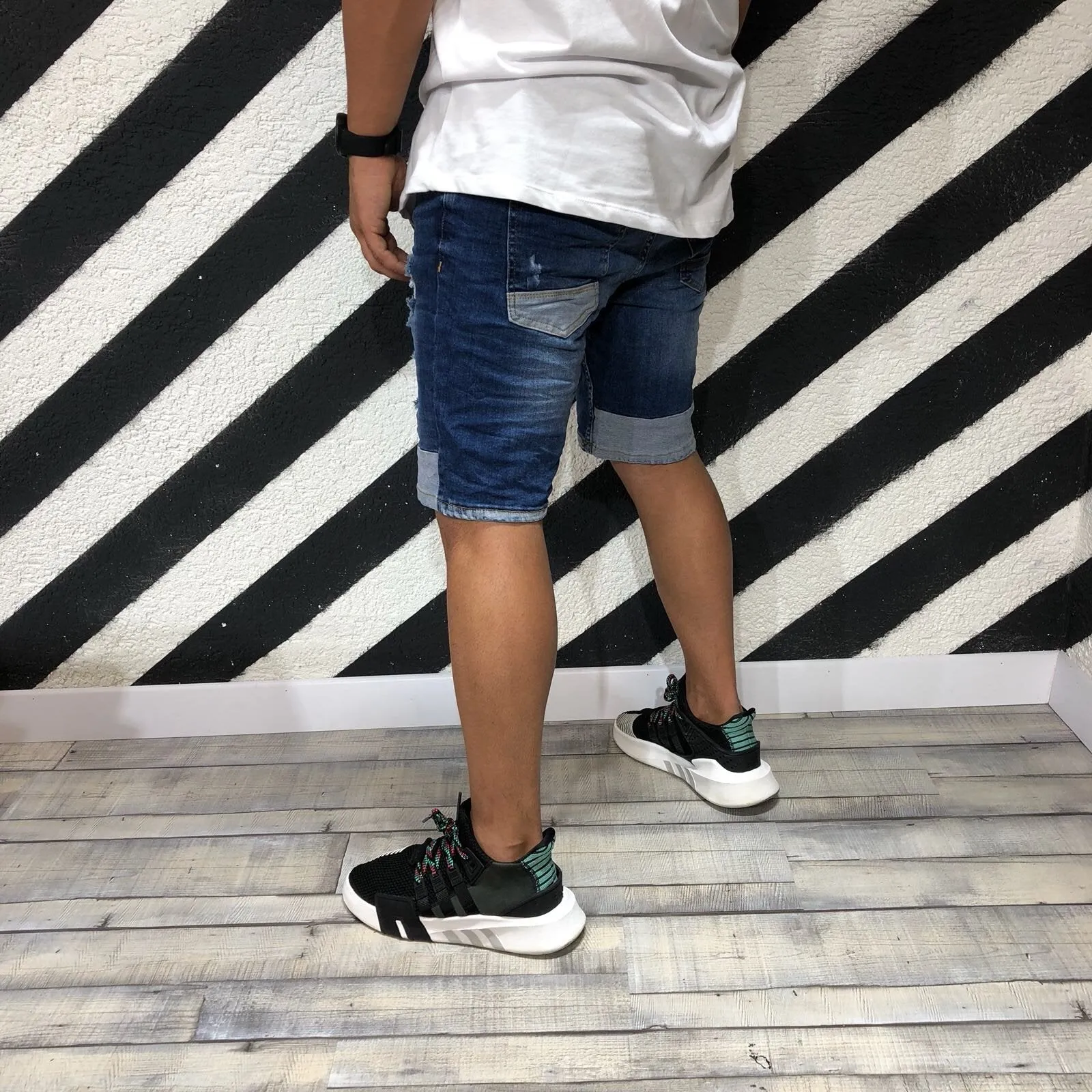 Blue Ripped Skinny Fit Short Denim R114 Streetwear Denim Jeans